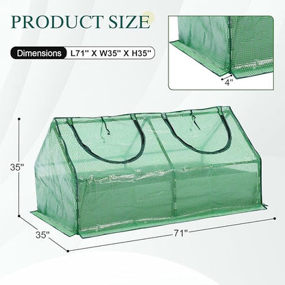 BPS 6x3x3 FT Raised Garden Bed with Green PE Cover, Portable Mini Greenhouse with 2 Zipper Windows for Patio, Garden, Yard