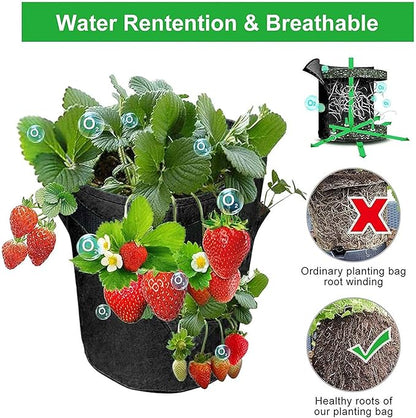 3 pcs Hanging Planter Bag with Handles, Plastic Hanging Strawberry Planting Containers Strawberry Grow Bags Foldable Durable Growing Bags Grow Planter for Growing Vegetables Flowers Herb Plant