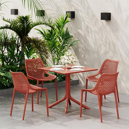 Costaelm Dining Room Chairs Set of 4, HDPE Patio Square Coffee Table and Stackable Chairs, Outdoor Deck Furnitures All Weather for Backyard Poolside, Red