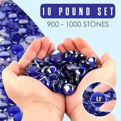 Houseables Glass Beads for Vases, Marbles for Vases, Glass Marbles, Filler, Blue Beads, Flat, Blue Gems, Crafts, Pebbles, Stones, Decorative Rocks, Plants, Florist, Floral, Fishbowl, 10 LBS, 1000PC