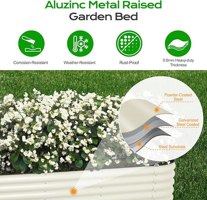 Aoodor 9-in-1 Modular Aluzinc Metal Raised Garden Bed, 89" L x 17.7" W x 17" H, Outdoor Planter Box for Vegetables, Flowers, and Herbs, Beige