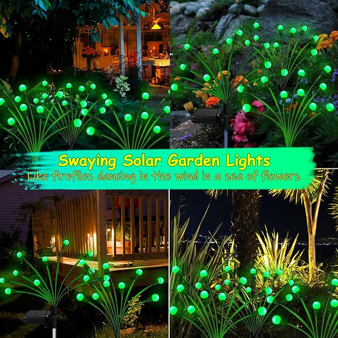 Kohlrabi Solar St Patricks Day Lights Outdoor, 2 Pack 16 LED Solar Green Firefly Lights, Waterproof Wind Swaying Light for St. Patrick's Day Irish Day Outside Yard Patio Decoration