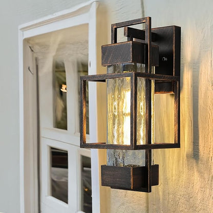PARTPHONER Modern Outdoor Light Fixtures Dusk to Dawn Outdoor Lighting 2 Pack, 15" Exterior Wall Sconce Waterproof Outside Porch Light for House with Water Glass Black Brushed Gold