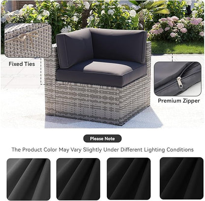 Aoxun 14pcs Patio Cushion Covers Replacement, Waterproof Outdoor Furniture Cushion Covers with Zipper and Non-Slip Bottom, Patio Sofa Couch 3 Sizes for Patio Sectional, Covers Only (Black)