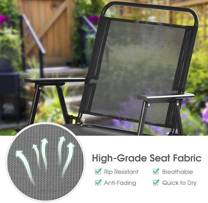 Tangkula Outdoor Folding Chairs Set of 6, Patio Dining Chairs with Breathable Seat & Cozy Armrests, Heavy-Duty Metal Frame, Portable Lawn Chairs for Backyard, Porch, Camping (6, Black)