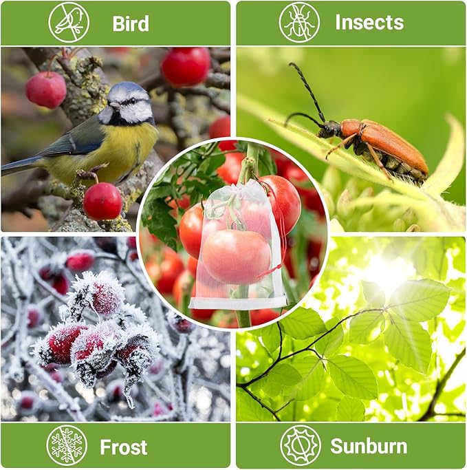 Fruit Cover Bags Against Birds, 25pcs 4x6 in Mesh Fruit Protection Bags with String, Netting for Fruit Trees Vegetables Flowers Protection Away from Bugs Birds