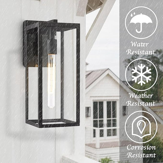 Bestshared Outdoor Wall Sconce Lights,Exterior Wall Lighting Fixtures with Clear Glass, Anti-Rust Modern Black Outside Lantern Lamp for House Front Porch Doorway Patio (Black, 15"-3 Pack)