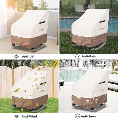 Outdoor Rocking Chair Cover, Heavy Duty 600D Patio Chair Winter Cover for 27" W x 34" D x 45" H, Beige