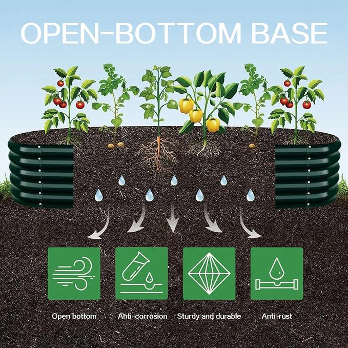 Gardmax Galvanized Raised Garden Bed, Lightweight Planter Boxes Outdoor with Easy Assembly, Large Garden Bed for Vegetables, Fruits, Flower Dark Green 8x2x1.5 FT