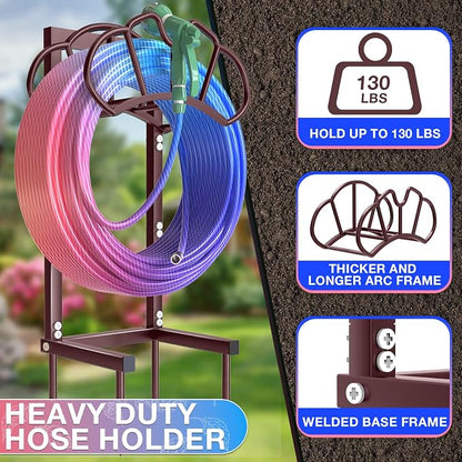 Qatsrin New Garden Hose Holder, Super Stable Water Hose Holders Stand Holds 160-Feet Hose, Rustproof Freestanding Hose Storage Hanger Rack for Outside Yard Lawn Farm, Bronze