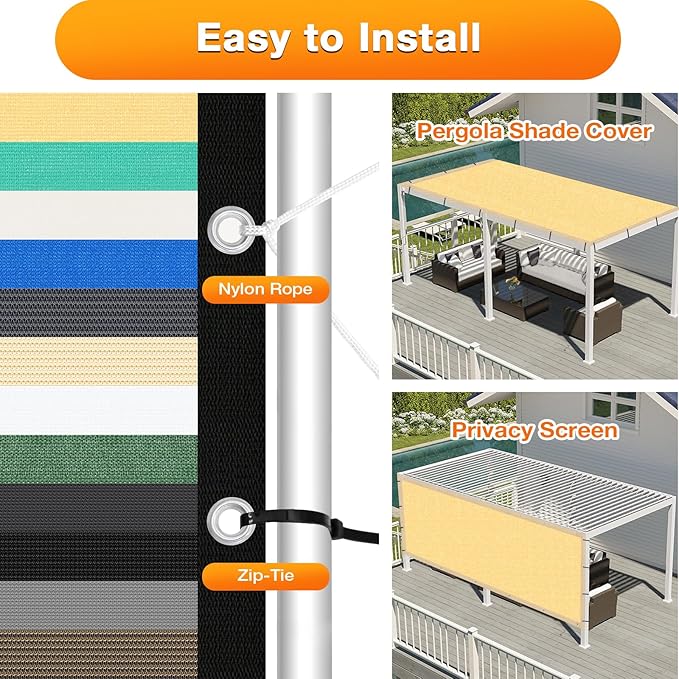 Artpuch Outdoor Pergola Shade Cover 9x20 FT Sun Shade Cloth with Grommets Sand 90% UV Protection Canopy Patio Privacy Screen (Customized Available)