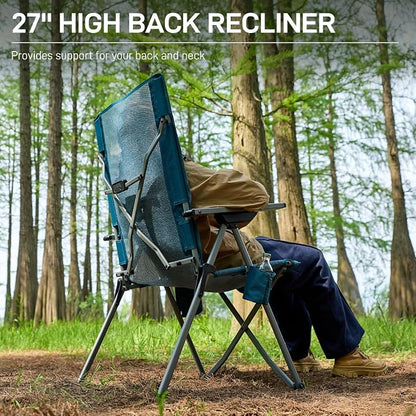 EVER ADVANCED Reclining Camping Chairs for Adult Lightweight, Portable Compact Folding Chair with High Back, 4-Level Recliner Chairs, Lawn Chair for Patio Balcony, Supports 350lbs, Stretch Mesh Blue