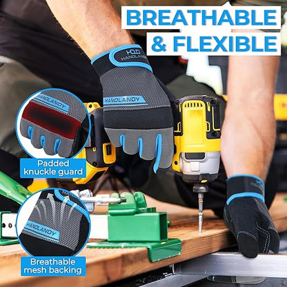 HANDLANDY Work Gloves Mens & Women, Utility Safety Mechanic Working Gloves Touch Screen, Flexible Breathable Yard Work Gloves (XS, Grey)
