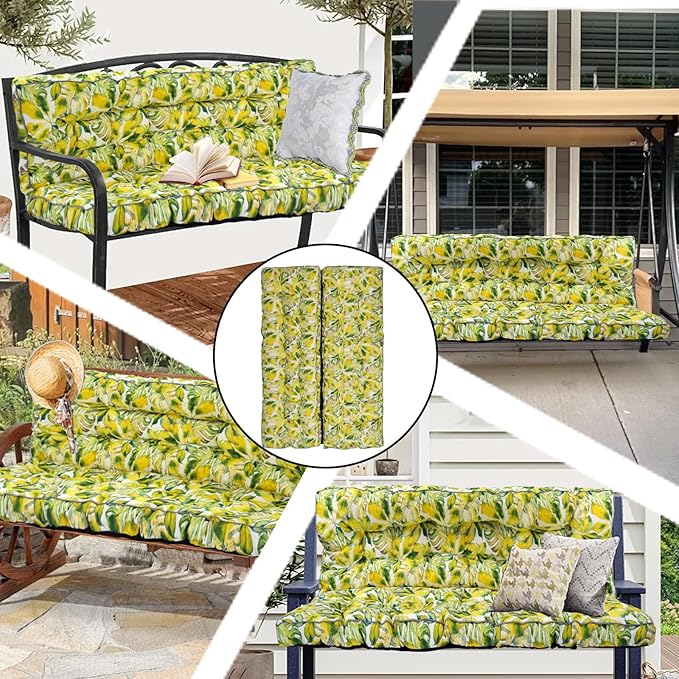 Porch Swing Cushion Three Seat, Waterproof Swing Cushions Replacement with Backrest, Outdoor Garden Furniture Patio 4" Thickened Cushions with Ties (Lime Green, 40 x 63in)