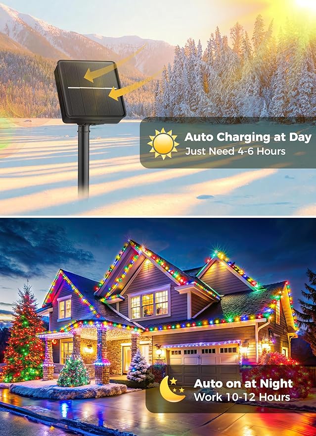 Solar Christmas Lights Outdoor, 50 LED C9 Strawberry String Lights with Timer & 8 Light Mode, Waterproof Solar Christmas Tree Lights for Outside Garden Patio Party Christmas Decoration, Multicolor