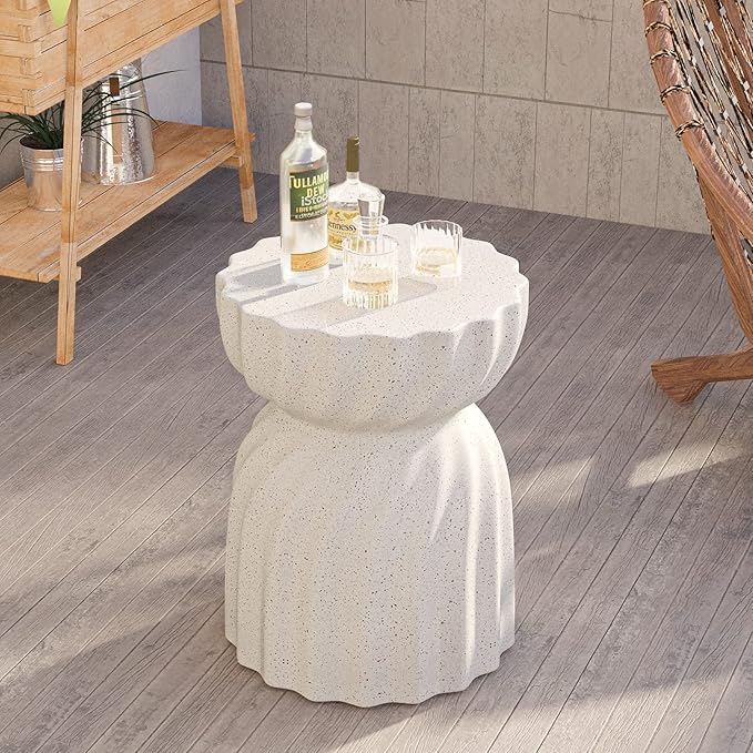 HOMPUS Unique Outdoor Concrete Side Table Set of 2,Round Patio MgO End Table, Lightweight Small Accent Garden Stool for Indoor Outdoor Use, Patio, Garden, Backyard, Terrazzo Colorful