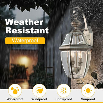 Outdoor Wall Lights, 20inch Large Exterior Lighting Fixtures, 2 Light Waterproof Wall Sconce with Glass Shades, Aluminium Outside Lanterns for Porch Farmhouse Patio Doorway Yard (E12 Base Max 40W)