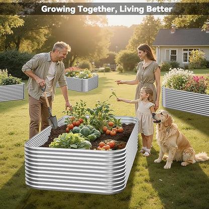 2 Pack Tall 8FT Raised Beds for Gardening, Corrugated Galvanized Steel Raised Garden Bed, Outdoor Metal Above Ground Garden Bed for Vegetables and Flowers-8x3FT