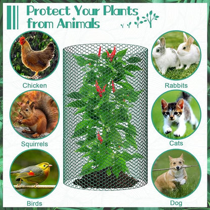 32.8ftx20In Plant Protectors from Animals,Plant Cages for Outdoor Plants,Wire Plant Protector Cage,Wire Plant Protector,Chicken Wire Cloche with Ground Stakes & Nylon Ties Protect Plants from Animals