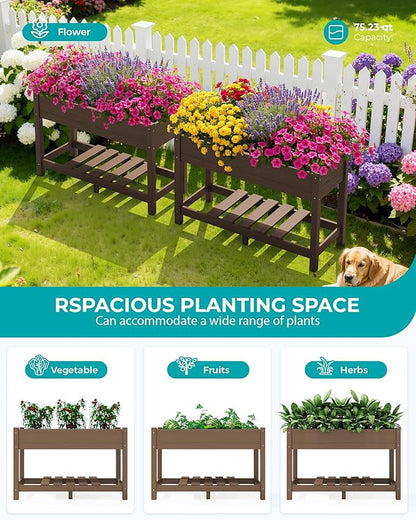 SERWALL Raised Garden Bed Set of 2, HDPE Raised Bed for Gardening All Weather Use- Brown