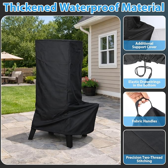 Utheer Grill Cover for Pit Boss 3-Series Gas Vertical Smoker, Upgraded Full-Length Heavy Duty 600D Waterproof Anti-UV Cover for Pit Boss PBV3G1/PBV3A1/10947, Double-Stitched Tear-Resistant Seams