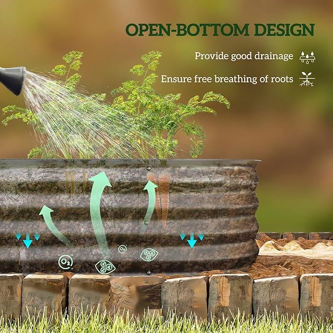 Outsunny 5' x 2' x 1' Galvanized Raised Garden Bed Kit, Outdoor Metal Elevated Planter Box with Safety Edge, Easy DIY Stock Tank for Growing Vegetables, Flowers & Herbs, Dark Gray