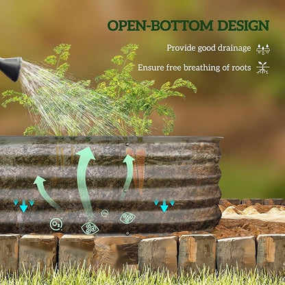 Outsunny 5' x 2' x 1' Galvanized Raised Garden Bed Kit, Outdoor Metal Elevated Planter Box with Safety Edge, Easy DIY Stock Tank for Growing Vegetables, Flowers & Herbs, Dark Gray