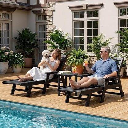 2 Tier Round Outdoor Side Table with Wood-Like Grain, HDPE Adirondack Table Patio Side Table, Weather Resistant End Table for Pool, Patio & Porch, Small Outdoor Table(Black, Round)