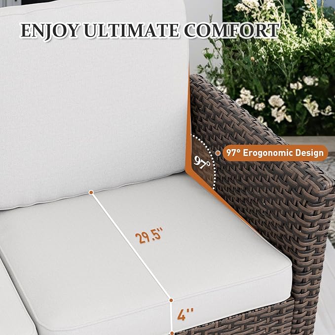 Canyon Ridge Wicker Patio Sofa with 2 Ottomans, Small Balcony Furniture, Outdoor Furniture Set, 3 Seat Couch, Brown/Beige