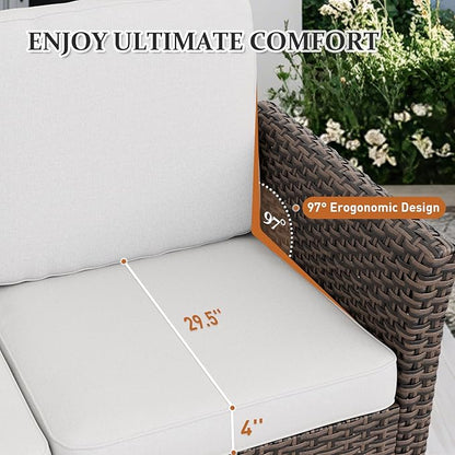 Canyon Ridge Wicker Patio Sofa with 2 Ottomans, Small Balcony Furniture, Outdoor Furniture Set, 3 Seat Couch, Brown/Beige