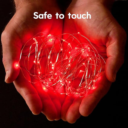 YEGUO 4 Pack Red Solar Fairy Lights, Each 33ft 100 LED Christmas Lights Outdoor Waterproof, 8 Modes Sliver Wire Solar String Lights