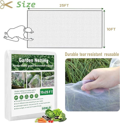 GonLei Garden Netting 10 X 25 FT Ultra Fine Netting for Garden Protection,Garden Netting for Raised Beds,Mosquito Net for Blueberry Shrubs Vegetables Fruits Flowers Crops Pest Barrier