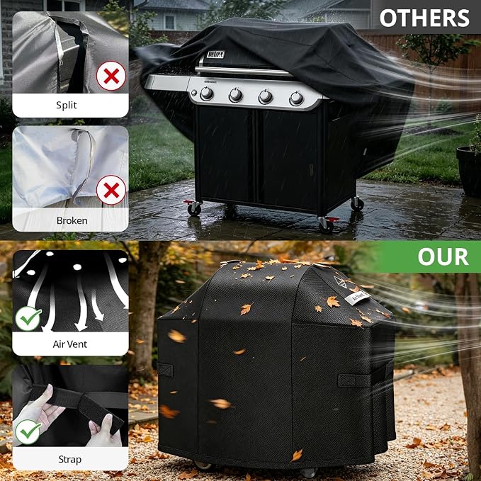 Ultimate Durable 55 Inch Grill Cover for Outdoor Grill,Heavy Duty Waterproof Rip-Proof BBQ Cover,Fade Resistant Gas Grill Cover with Straps,3-4 Burner Barbecue Cover for Weber Char-Broil Nexgrill,etc