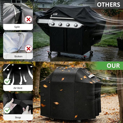 Ultimate Durable 55 Inch Grill Cover for Outdoor Grill,Heavy Duty Waterproof Rip-Proof BBQ Cover,Fade Resistant Gas Grill Cover with Straps,3-4 Burner Barbecue Cover for Weber Char-Broil Nexgrill,etc
