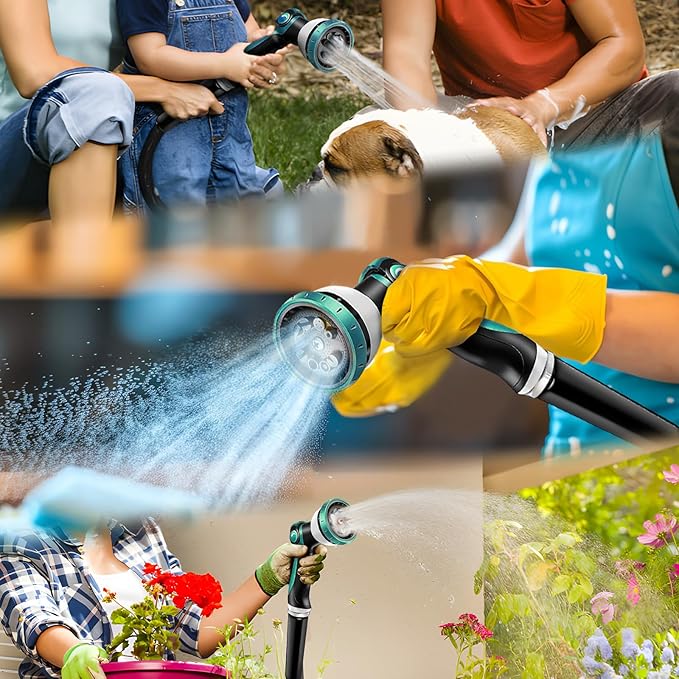 Non-Expandable Garden Hose 50feet, with 10 Function Hose Nozzle, Tough & Flexible, Lightweight, Crush Resistant Fittings, Kink & Tangle Free, Rust Proof