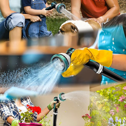 Non-Expandable Garden Hose 50feet, with 10 Function Hose Nozzle, Tough & Flexible, Lightweight, Crush Resistant Fittings, Kink & Tangle Free, Rust Proof
