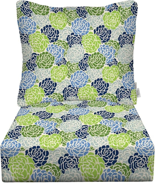 RSH DECOR Deep Seating Cushion with Pillow Back | 24” x 26” Seat | Water and Fade-Resistant Spun Fabric | Outdoor Chair Cushion Set for Patio Furniture | Livi Courtyard Floral