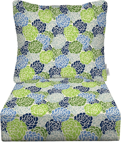 RSH DECOR: Deep Seating Cushion with Pillow Back | 25” x 25” Seat | Water and Fade-Resistant Spun Fabric | Outdoor Chair Cushion Set for Patio Furniture | Livi Courtyard Floral - Made in USA