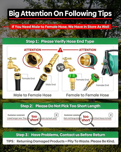 Short Metal Garden Hose 10ft with Female to Female Connector， Stainless Steel Small Leader Hose for Hose Reel, Long, Flexible, Lightweight & Heavy Duty Water Pipe, Outdoor Water Hose Extension Adapter