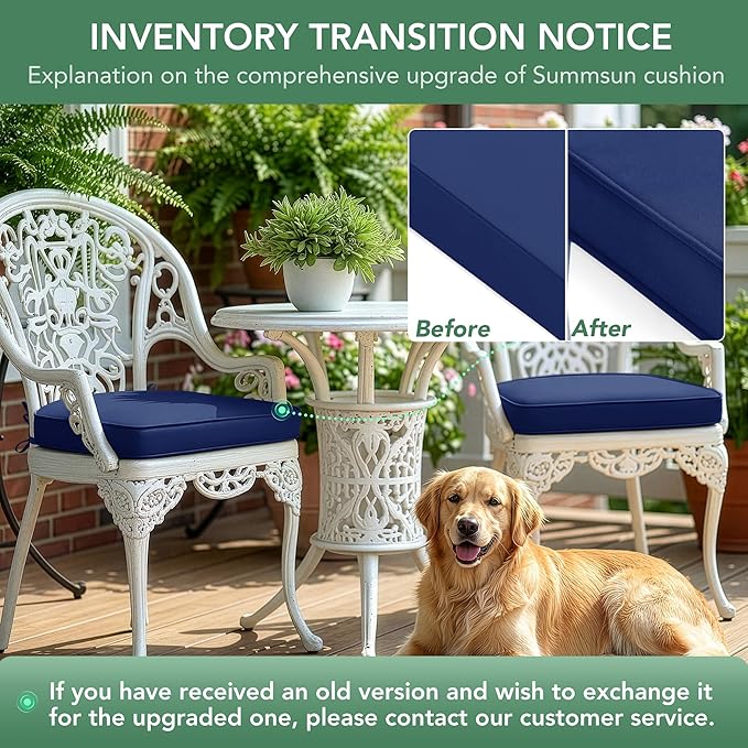 Outdoor Chair Cushions Set of 2: Waterproof & Fade Resistant Patio Furniture Cushions - 18.5 x 16 x 2 Inch Non Slip Round Corner Seat Cushion Pads with Removable Cover for Garden Yard Lawn, Navy Blue
