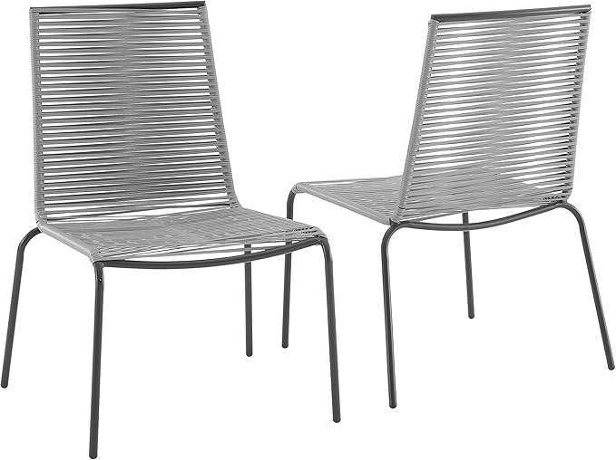 Crosley Furniture Fenton 2-Piece Stackable Outdoor Chair Set, Wicker Patio Chairs for Dining, Conversation, Matte Black/Gray