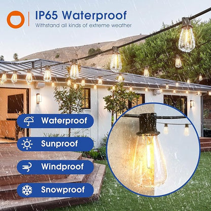 addlon 100FT(50FT*2) LED Outdoor String Lights Waterproof Patio Lights with 54 Shatterproof ST38 Replaceable Bulbs(4 Spare), Dimmable Outside Hanging Lights Connectable for Porch, Backyard, 2200K