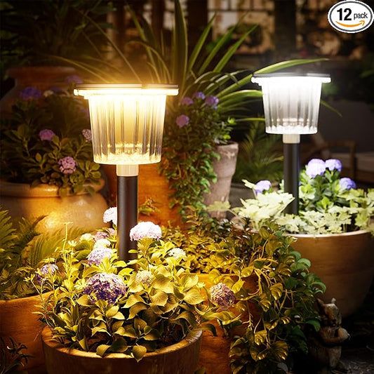 BITPOTT Super Bright Solar Pathway Lights 12 Pack, Adjustable Warm & Cold Solar Lights Outdoor Waterproof IP65, Auto On/Off, Outdoor Decor Light for Garden, Landscape, Path, Yard, Patio, Driveway