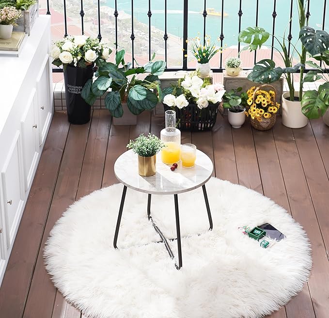 VECELO Patio Outdoor Side Snack Table,Small Round Anti-Rust Metal Style for Garden Balcony,Yard,Living Room
