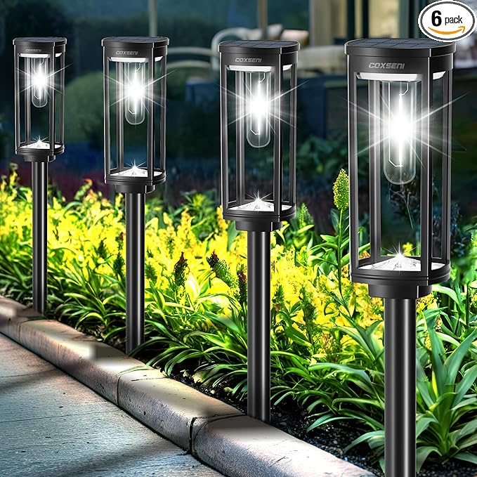 COXSENI Solar Pathway Lights Outdoor 6 Pack, Bright Solar Path Lights Outside Waterproof, Solar Powered Landscape Light for Walkway Driveway Lawn Patio Sidewalk Garden Yard, Cool White