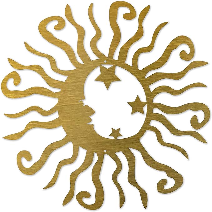 Riverside Designs Wacky Solar Moon Metal Wall Art Steel Outdoor Decor | Heavy-Duty and Waterproof | Made in USA (Gold, 36L x 36W)