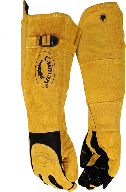 Caiman Premium Split Deerskin MIG/Stick Welding Gloves with Fleece/Foam Insulation, 21-inch length, Split Cowhide Leather Heat Shield Patch, Sock Lined Foam, Kevlar, Black/Gold, X-Large (1878-5)