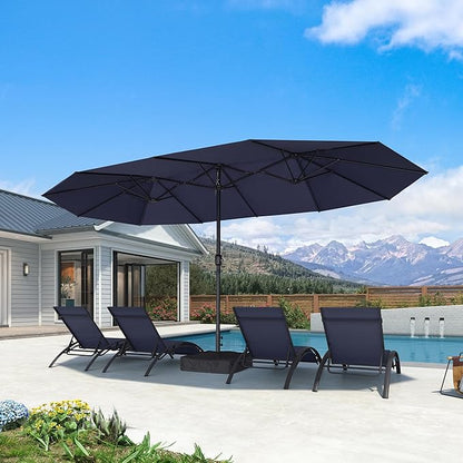 PURPLE LEAF 15ft Patio Market Umbrella with Base Double-Sided Rectangle Outdoor Table Sun Umbrellas with Crank 12 Heavy Duty Sturdy Ribs for Pool Beach Deck Backyard Navy Blue