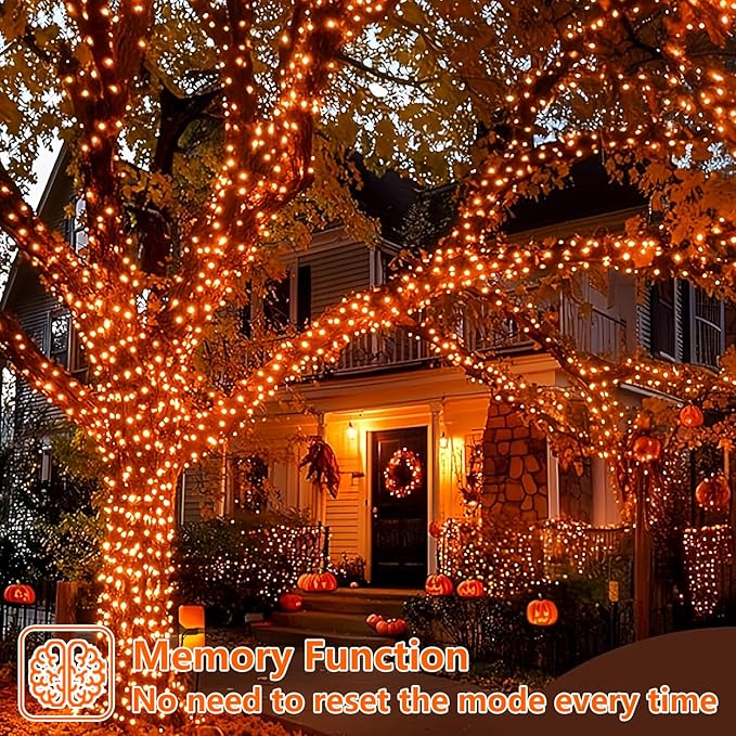 YEGUO Orange Solar Thanksgiving Lights Outdoor Waterproof, 4 Pack Each 33ft 100 LED Solar Fairy Lights, 8 Modes Solar String Lights