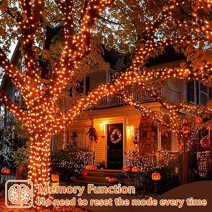 YEGUO Orange Solar Thanksgiving Lights Outdoor Waterproof, 4 Pack Each 33ft 100 LED Solar Fairy Lights, 8 Modes Solar String Lights